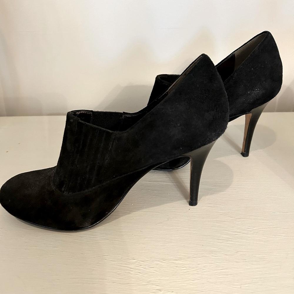 Cole Haan black suede bootie.